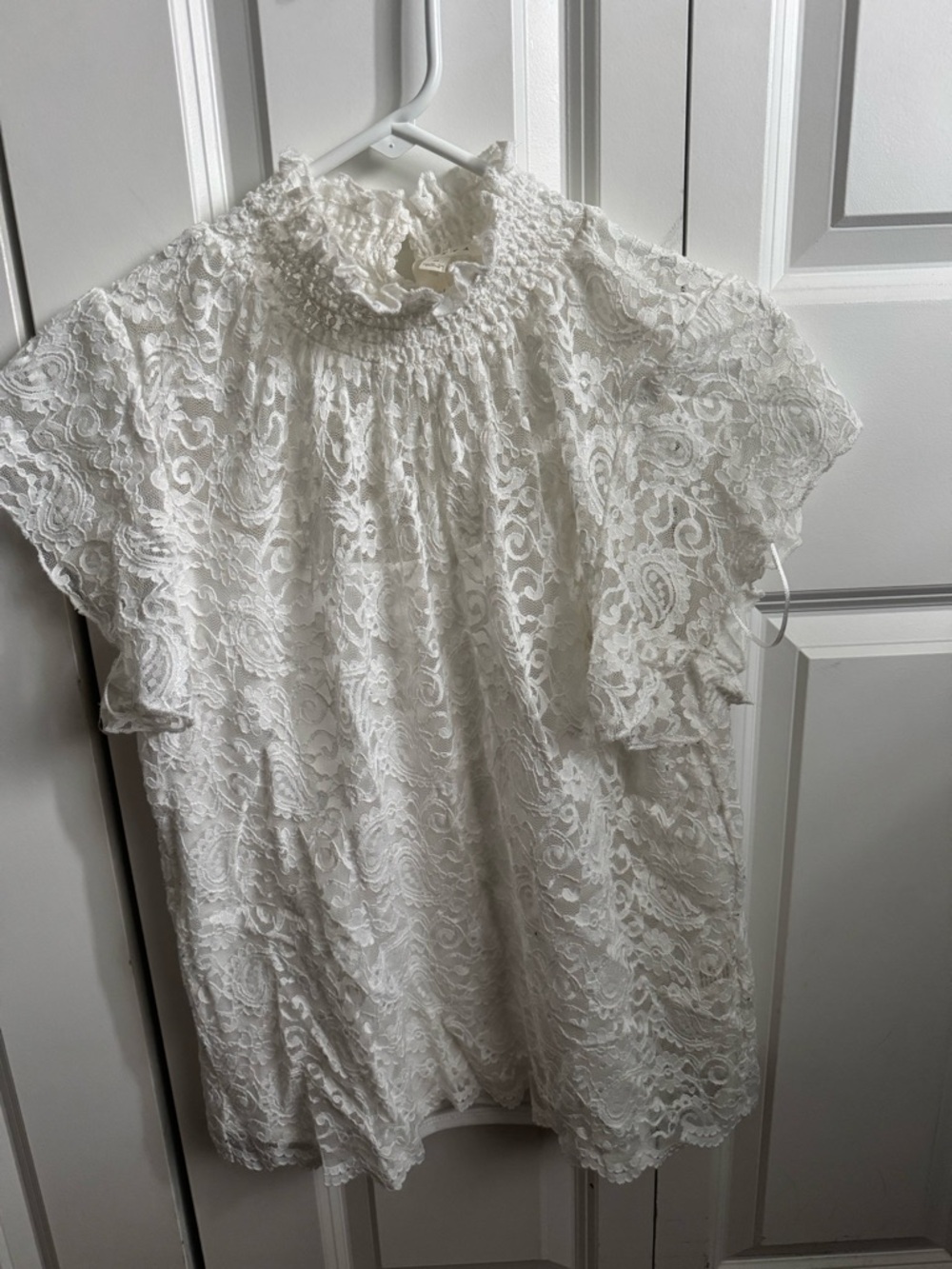Adiva White Lace Smocked Neck Dress